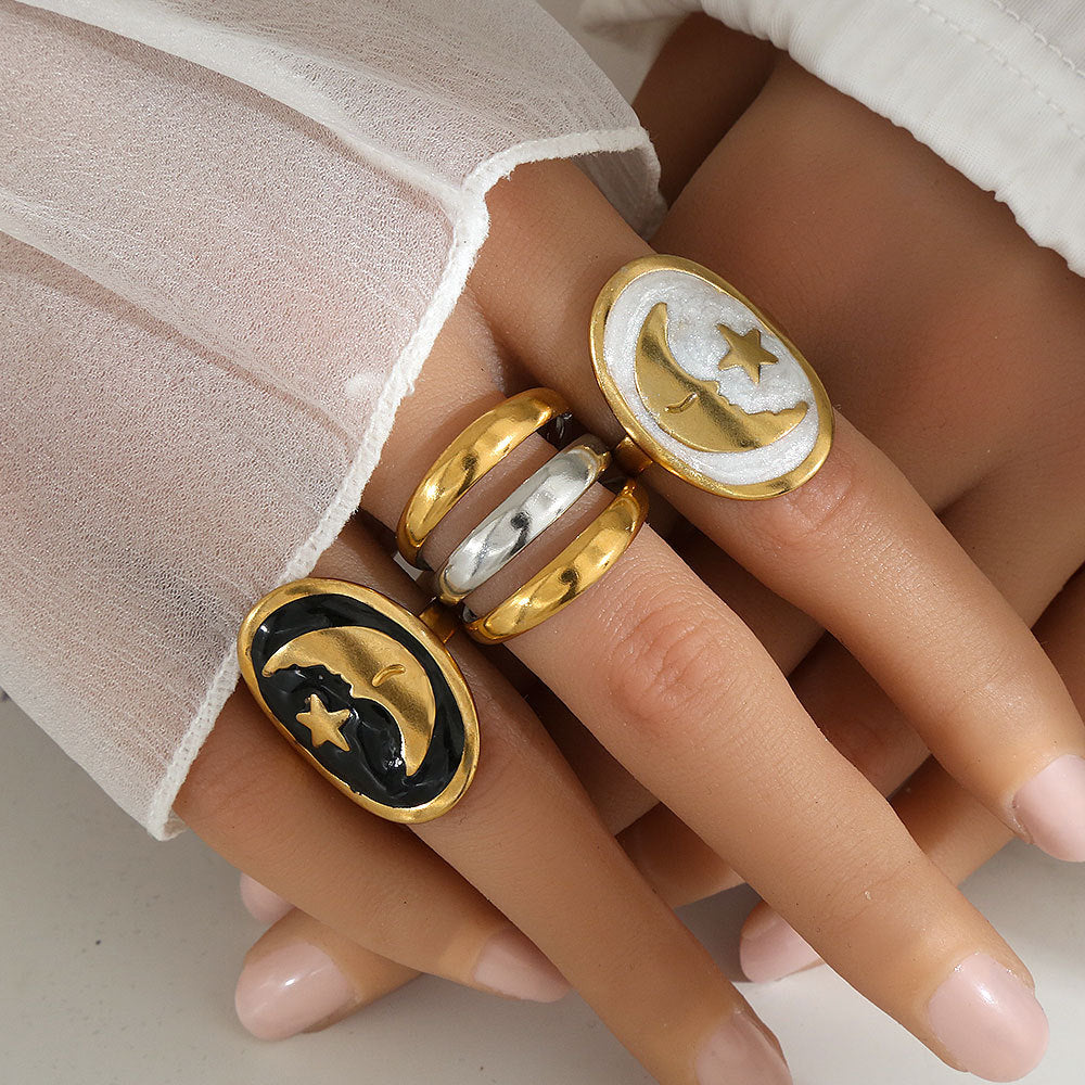 Anillo Minimalista Geométrico de Acero de Titanio para Mujeres y Hombres con Acabado Esmaltado y Banda Ajustable