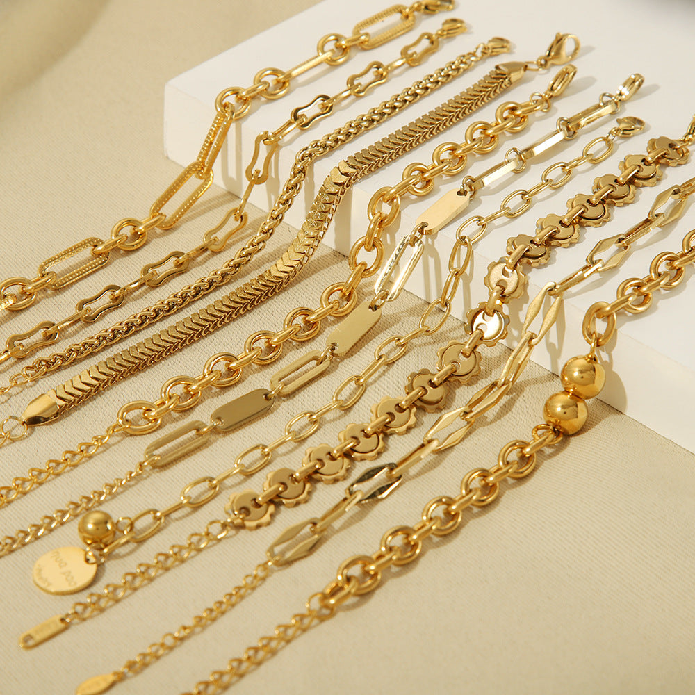 Punk Style Geometric Stainless Steel Handmade Chain Bracelet with 18K Gold Plating