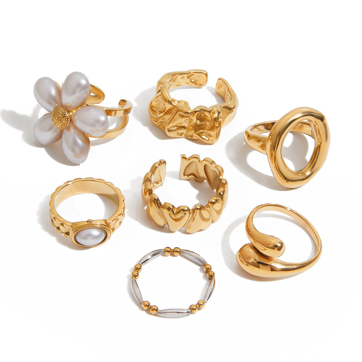 Anello Geometrico in Acciaio Inox con Finitura Placcata e Dettaglio Floreale da Donna Gioielli Minimalisti di Lusso