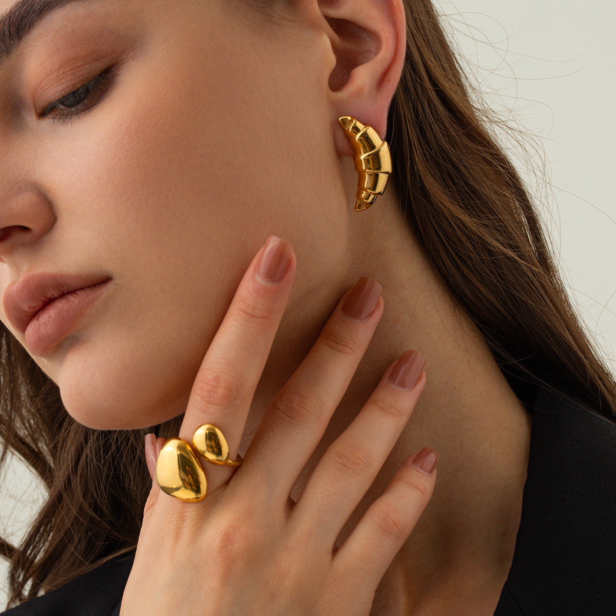 Fashionable Ins Style 18K Gold Plated Stainless Steel Geometric Hoop Earrings for Women
