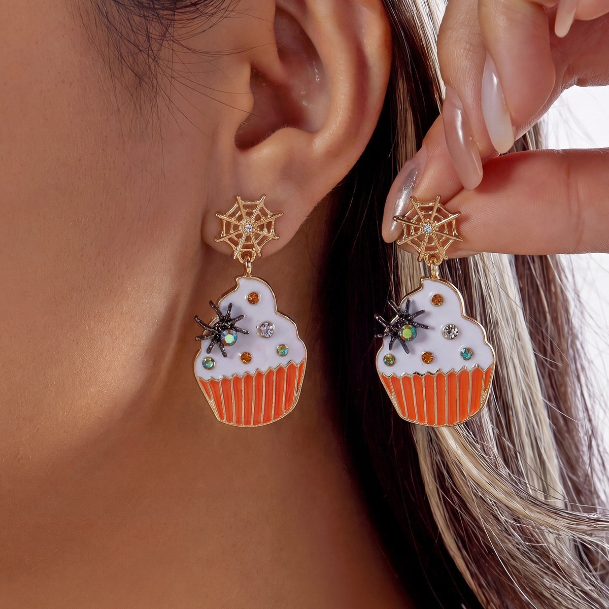 Gothic Drip Oil Plated Alloy Pumpkin Earrings for Unisex Halloween