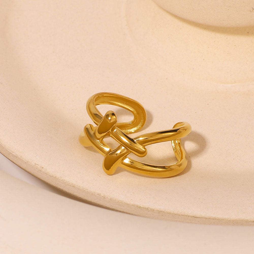Anello Regolabile Minimalista Geometrico Interbloccato in Acciaio Inox con Finitura Placcata