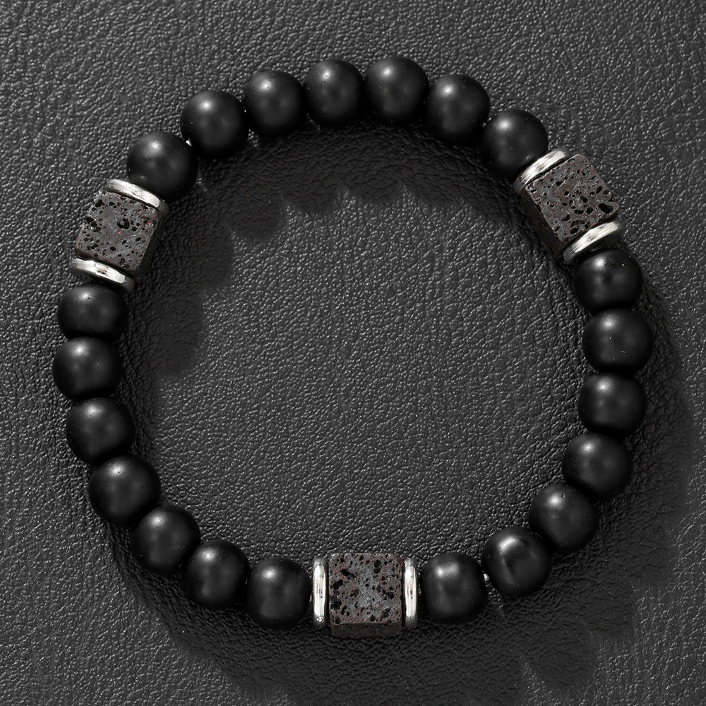 Minimalist Geometric Round Obsidian Tiger Eye Handmade Beaded Bracelet Unisex