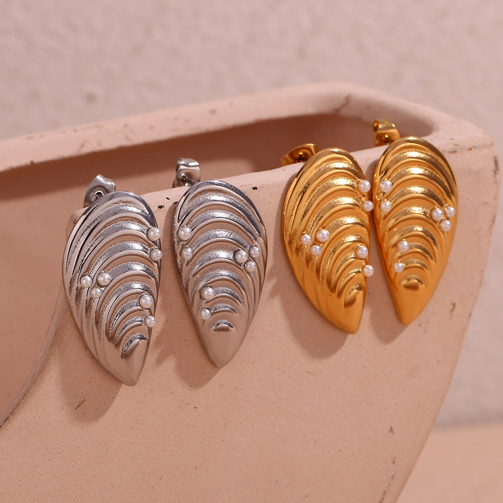 Orecchini da donna geometrici vintage in acciaio inossidabile con placcatura in oro 18 carati e intarsi in madreperla