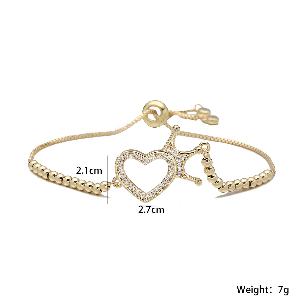 Sweet 18K Gold Plated Brass Heart Cubic Zirconia Inlay Bracelet for Women