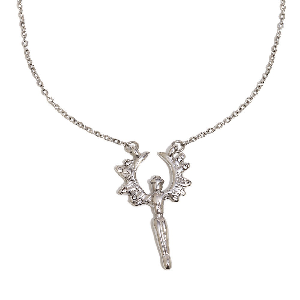 Collana con Ciondolo Angelo Geometrico Minimalista da Donna in Acciaio Inossidabile con Placcatura in Oro 18K