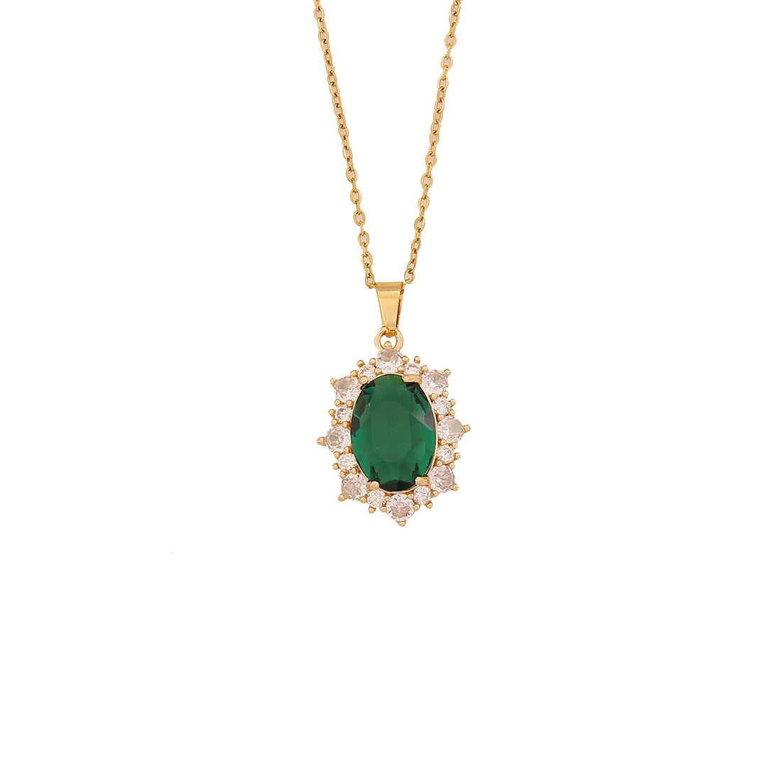 Elegant Oval-Shaped Stainless Steel Pendant Necklace with Full Rhinestone Inlay for Women