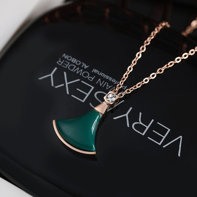 Minimalist Irregular Skirt Fan Shape Rose Gold Plated Titanium Steel Necklace with White Mother of Pearl