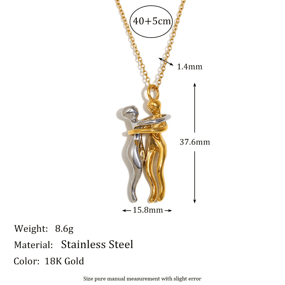 Collana Pendente Geometrica Minimalista alla Moda da Donna in Acciaio Inossidabile 316L con Placcatura in Oro 18K Design Abbraccio Amante