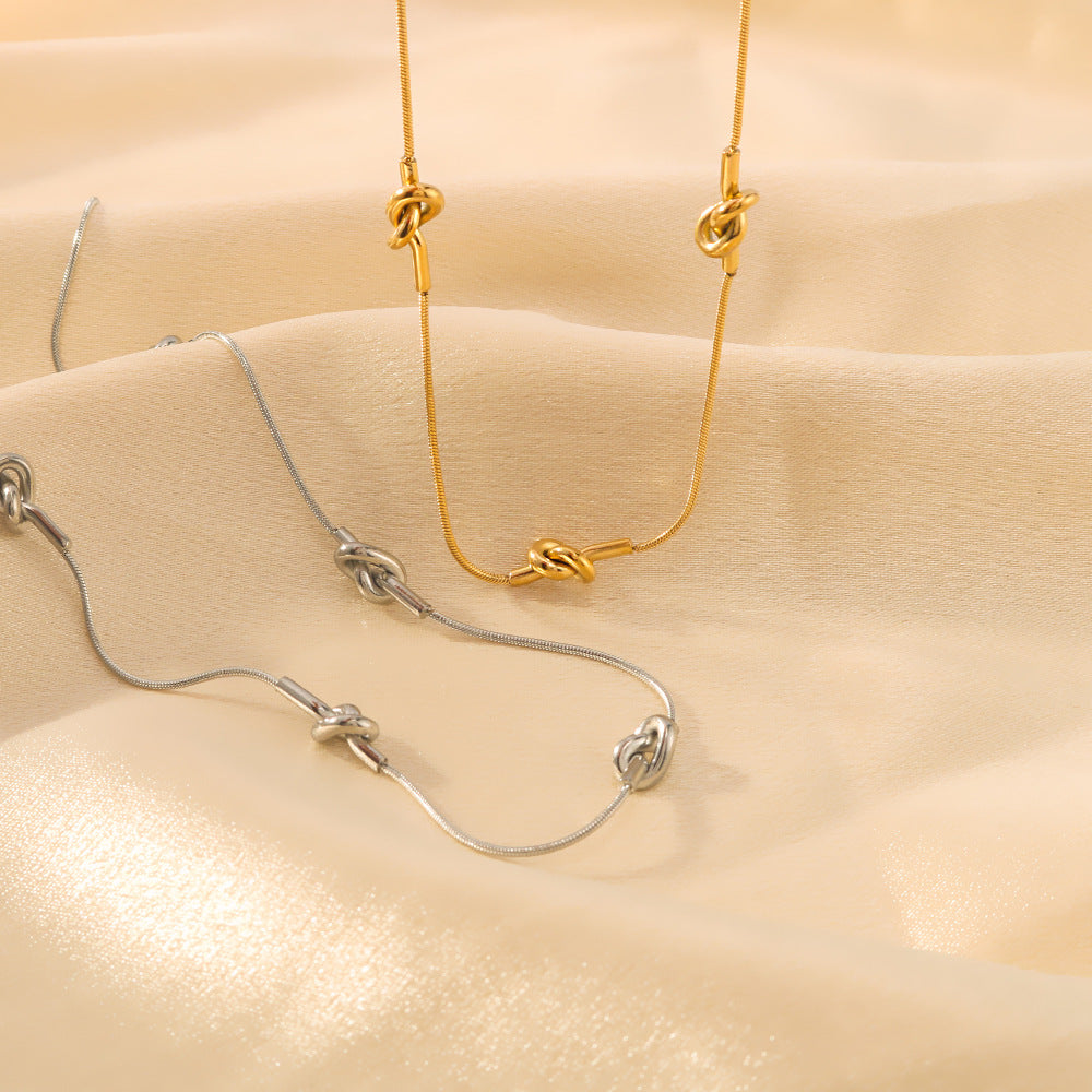 Asymmetrical Geometric Knot Stainless Steel Necklace with 18K Gold Plating for Women