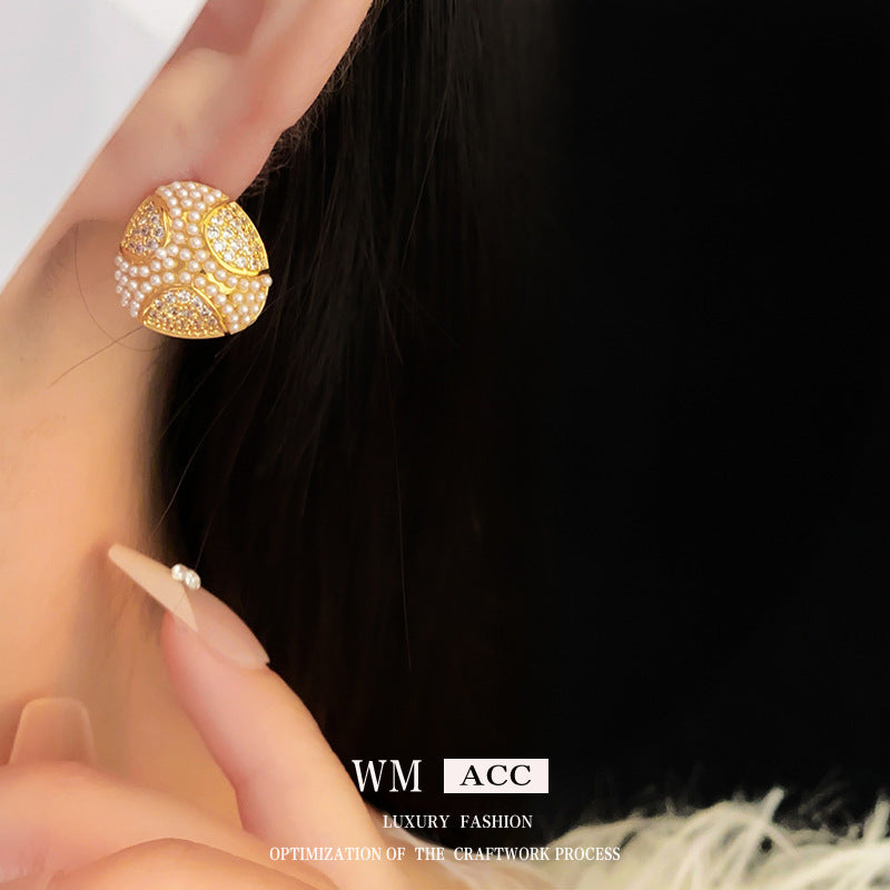 Chic Geometric Earrings with Gold-Plated Silver Posts, Zircon Inlay, and Imitation Pearl Accents for Women
