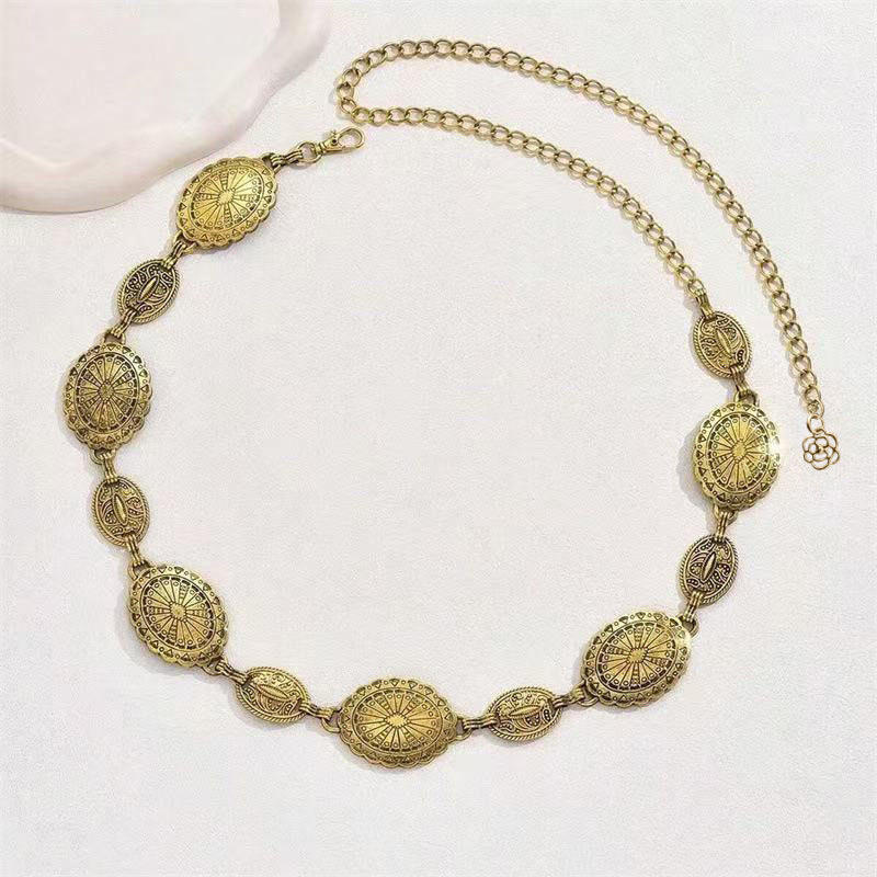 Vintage Bohemian Ethnic Geometric Metal Chain Belt for Women