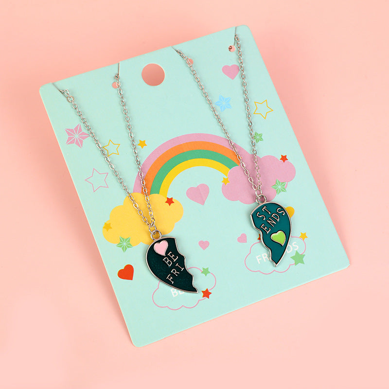 Collana in lega smaltata a forma di cuore minimalista con catena a croce per bambini e ragazzi
