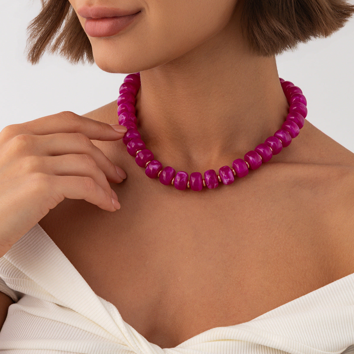 Bohemian Geometric Gradient Resin Plated Stainless Steel Ball Chain Necklace for Women
