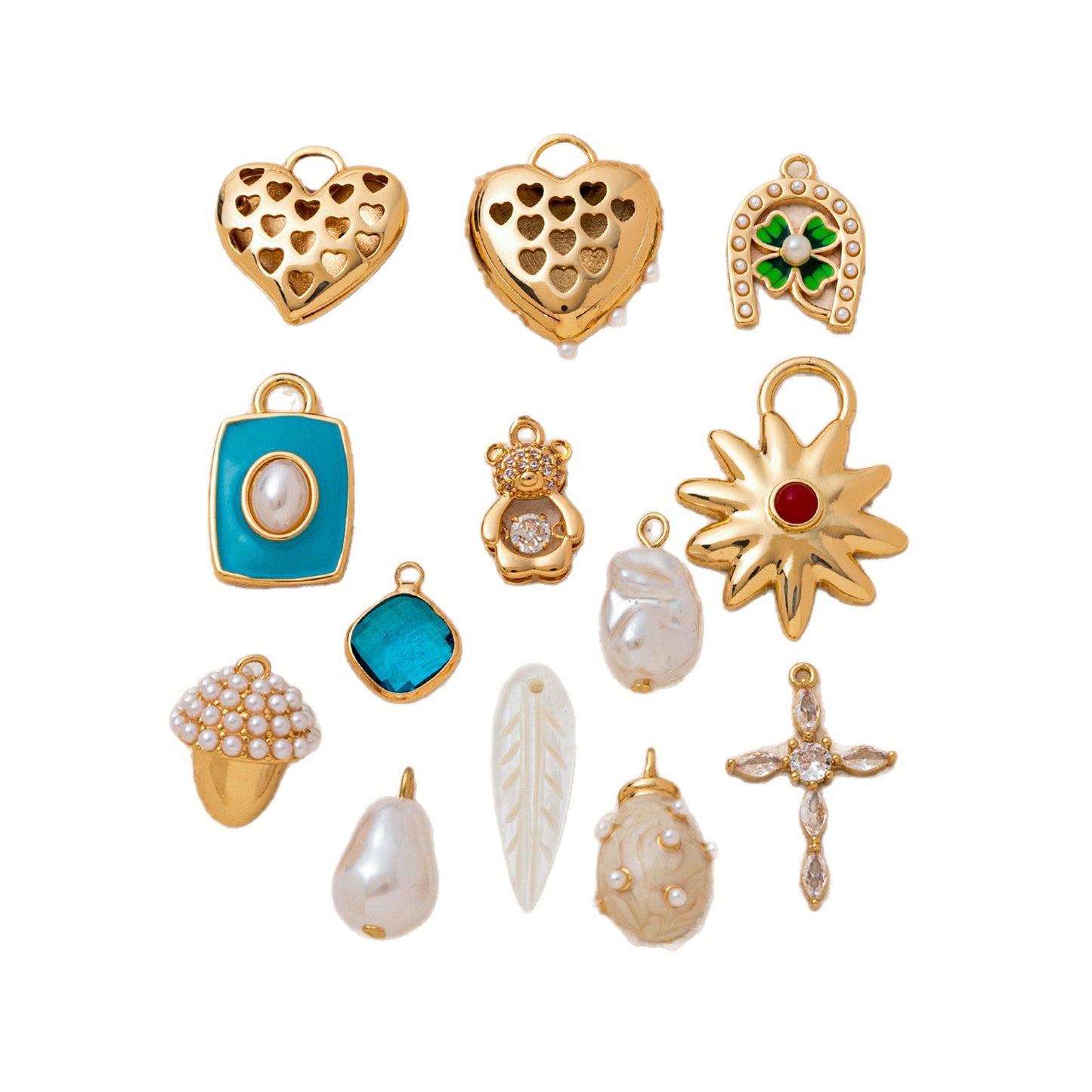 Heart Shape Brass Gemstone Inlay Necklace Charm Bar for Women
