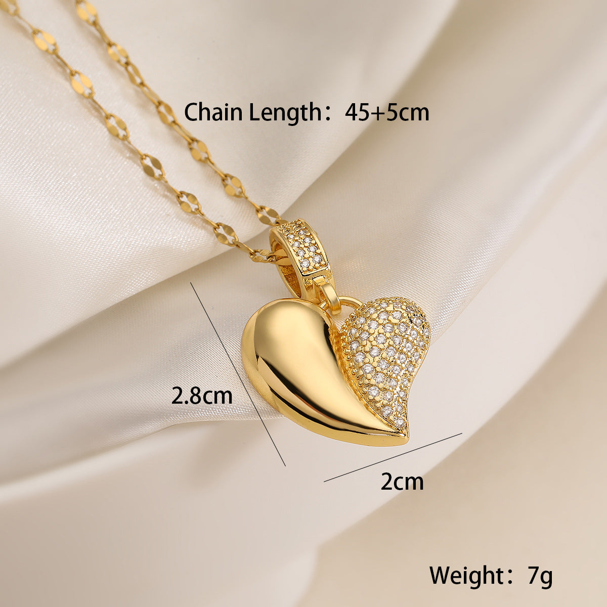 Minimalist Heart-Shaped Copper Pendant Necklace with 18K Gold Plating and Zircon, Teardrop Waterdrop Design for Women