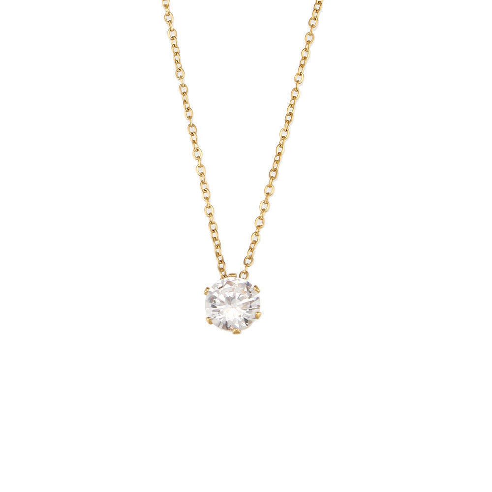 Fashionable OL Style Geometric Crown Pendant Necklace in Stainless Steel with White Zirconia and Plated Finish
