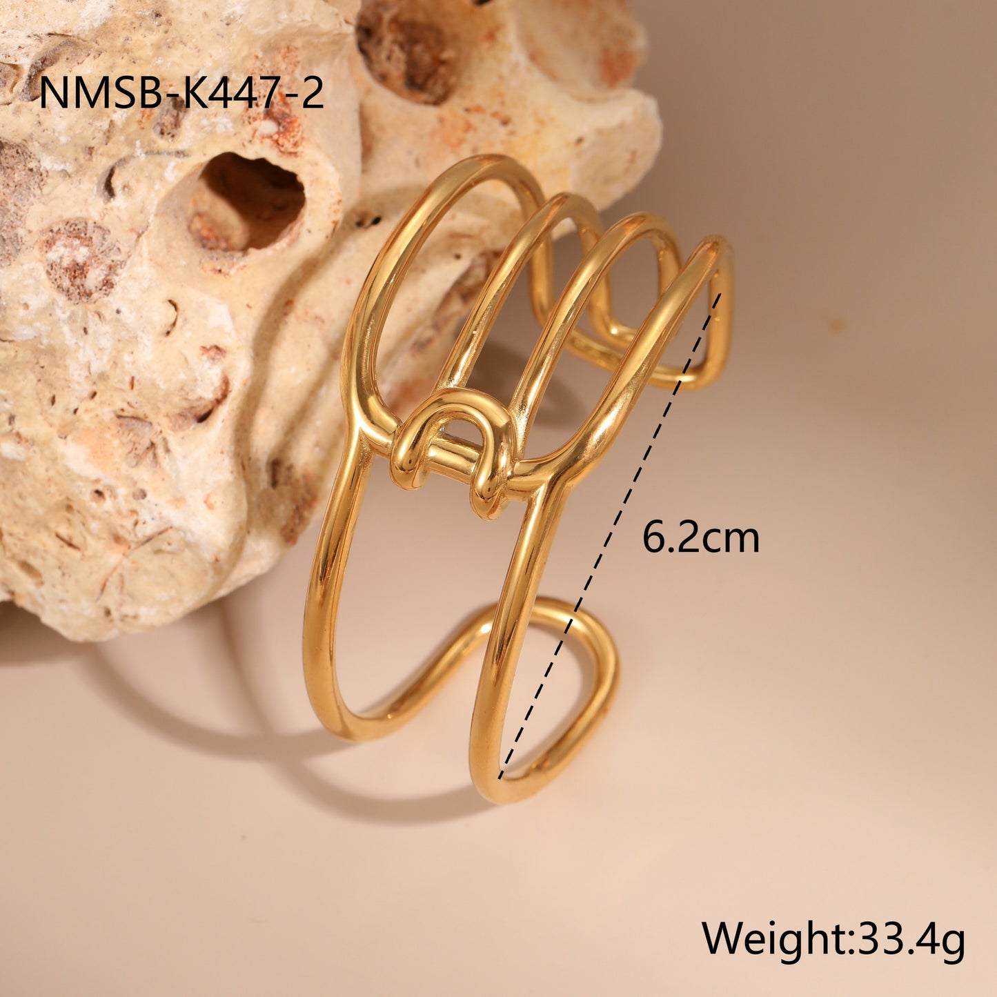 Pulsera de Acero Inoxidable Geométrica de Moda con Baño de Oro de 18K Brazalete Ajustable para Mujer