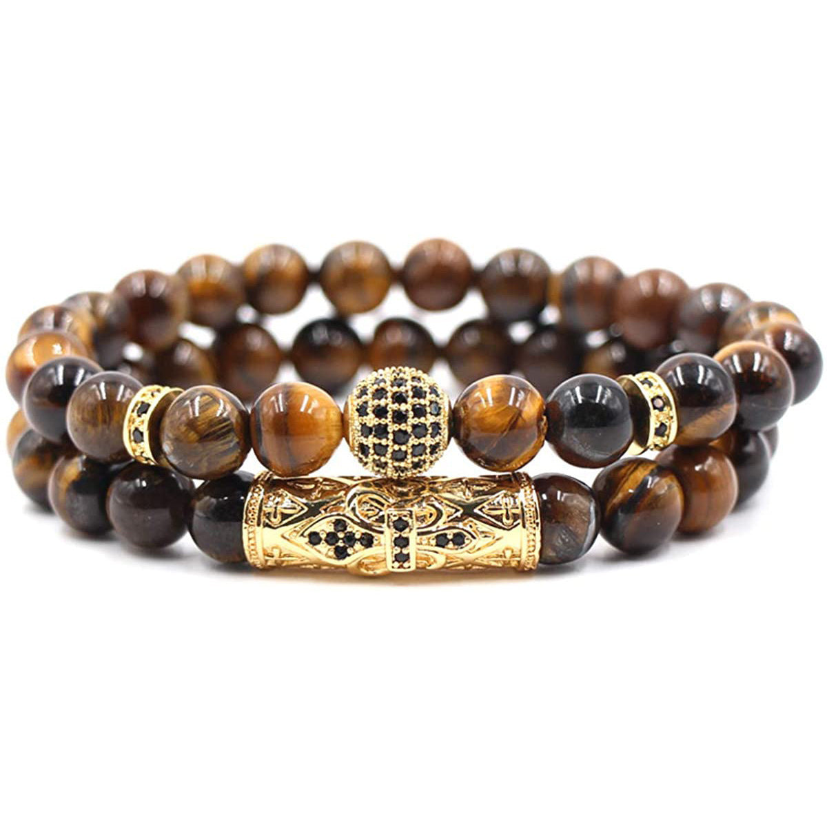 Casual Unisex Alloy Beaded Bracelet with Lava Rock and Tiger Eye