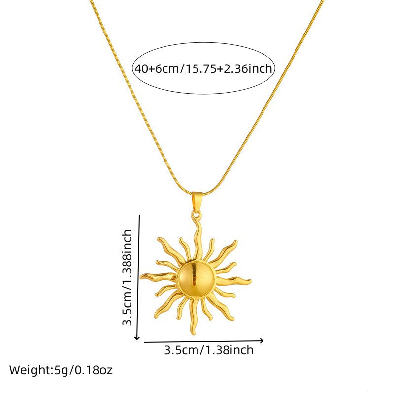 Elegant Gold Plated Stainless Steel Sun Totem Pendant Snake Chain Necklace for Women