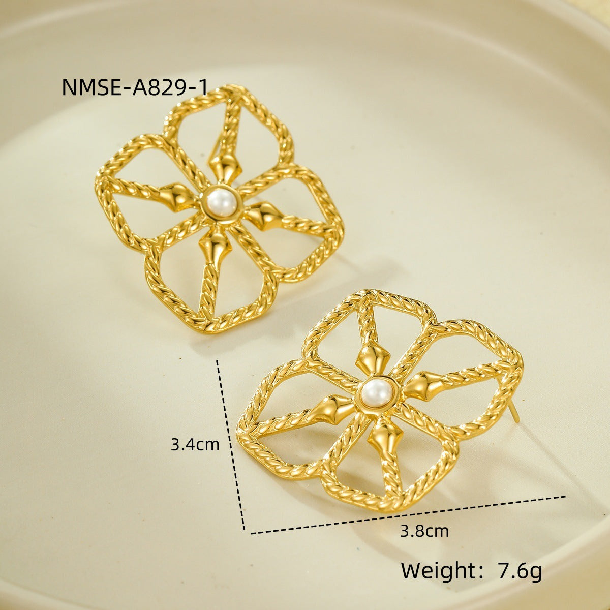 Elegantes Pendientes de Perlas de Acero Inoxidable con Forma Geométrica y Baño de Oro para Mujer