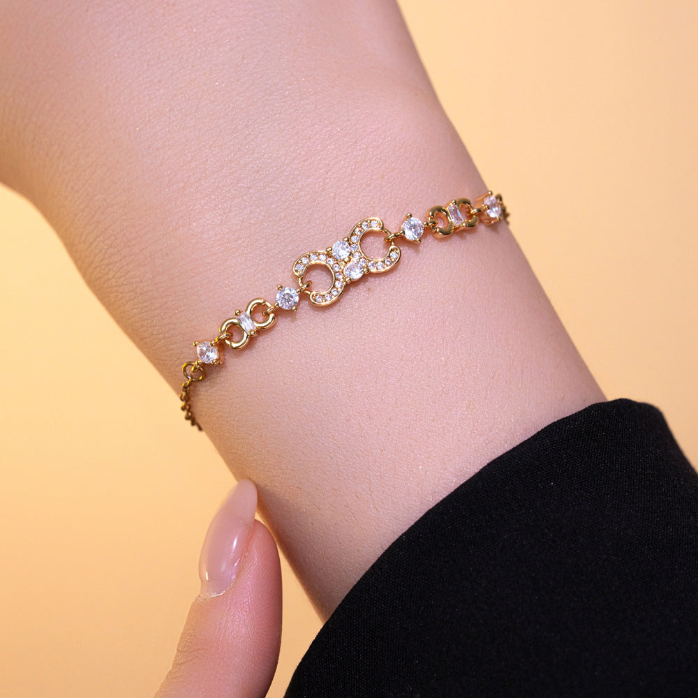 Braccialetto da donna Minimalista Cuore Stella Luna Farfalla con Strass in Acciaio al Titanio con Finitura Placcata