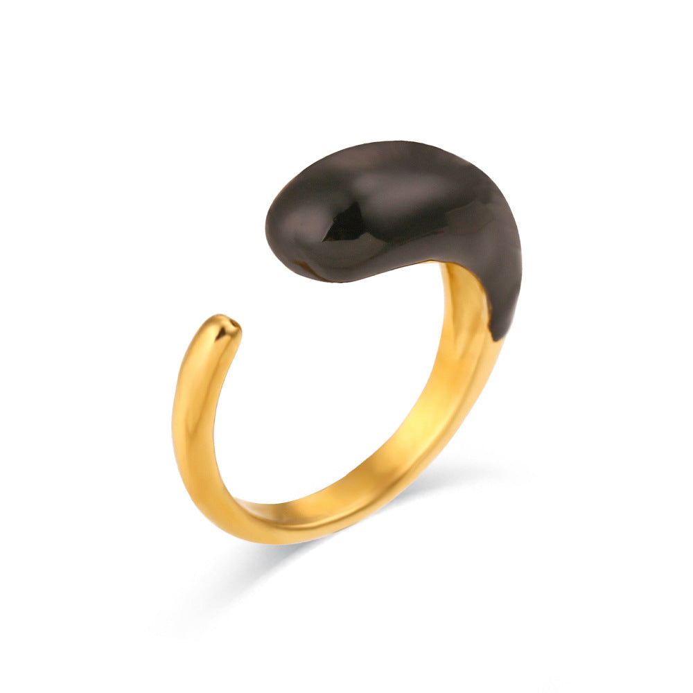 Minimalist Geometric Stainless Steel Adjustable Drip-Painted Drop-Shaped Ring for Women