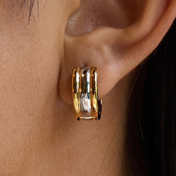 Orecchini a Cerchio Geometrici in Acciaio Inossidabile con Finitura Placcata per Donna, Accessorio di Moda Lussuoso e Minimalista