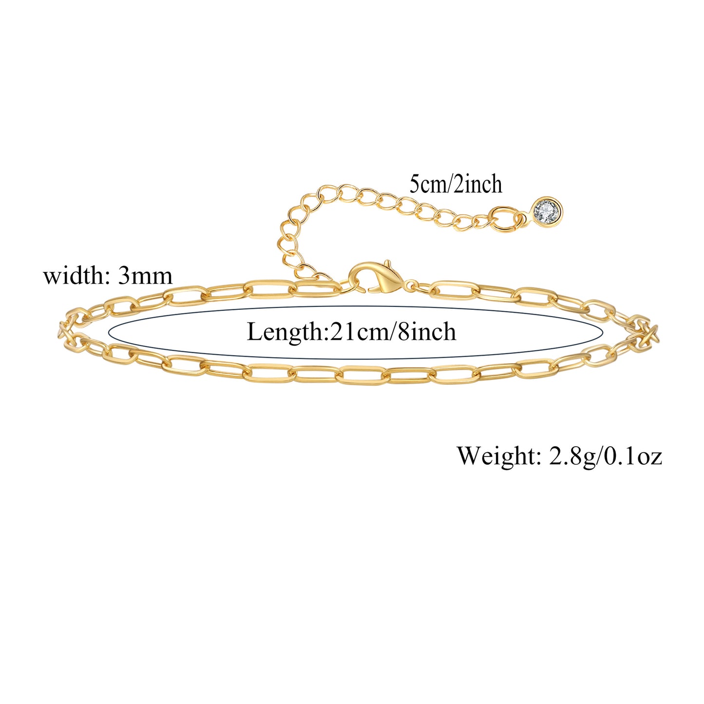 Minimalist Gold Plated Brass Geometric Cuban Link Chain Anklet for Women