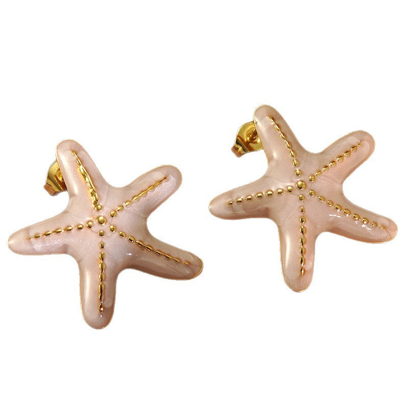 Luxury Colorful Drip Oil Starfish Stainless Steel Earrings for Women