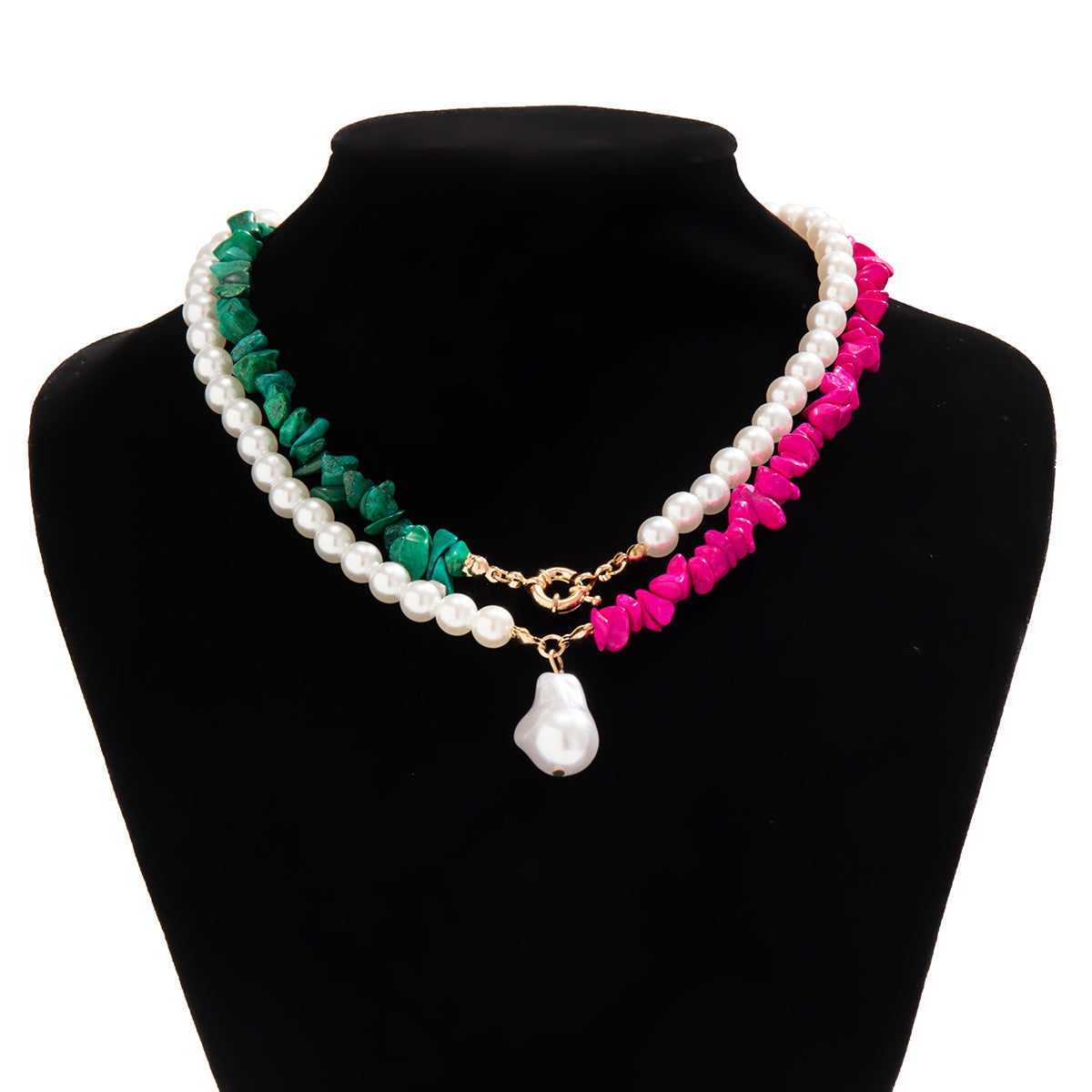 Collar de perlas de imitación estilo geométrico vintage con borla y cadena de bolas para mujer