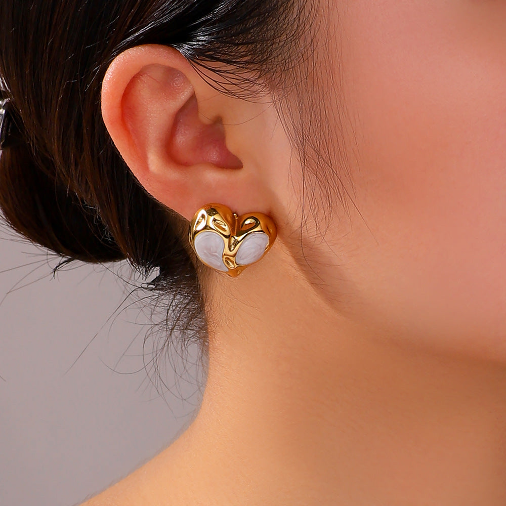 Minimalist Heart-Shaped Stainless Steel Earrings with 18K Vacuum Plating for Women