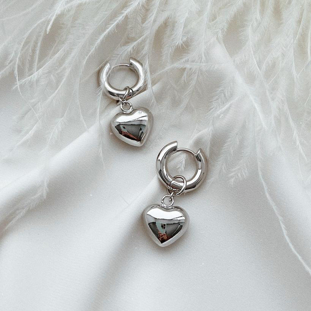 Orecchini Minimalisti a Cuore in Acciaio al Titanio con Finitura Placcata, Design a Ciondolo Staccabile, Gioielli da Orecchio Eleganti Leggeri di Lusso Unisex