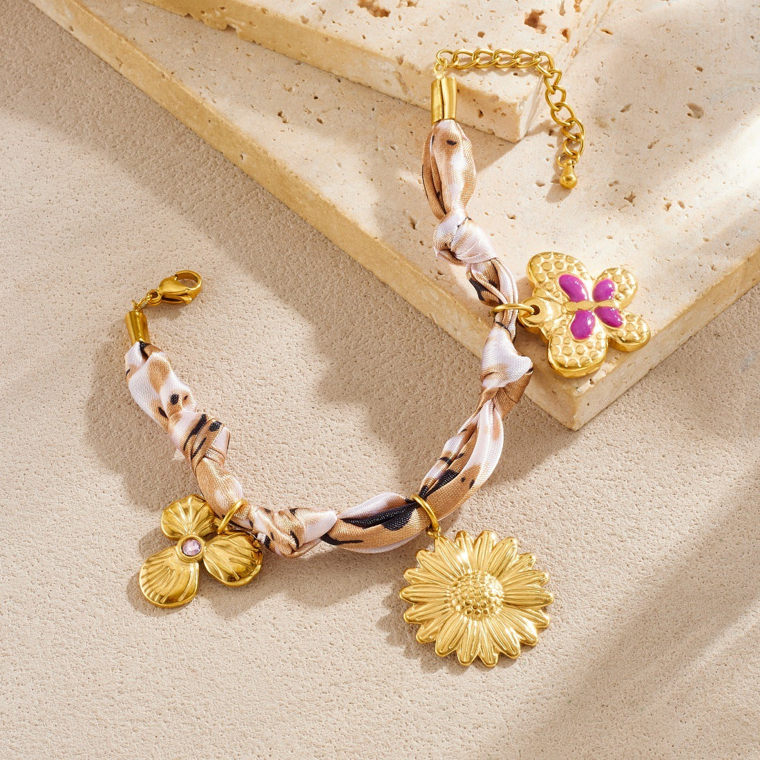Sweet Cartoon Butterfly Floral Drip Oil Plated Stainless Steel Bracelet
