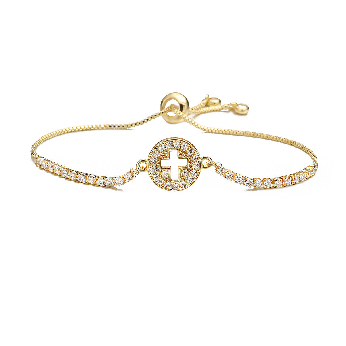 Minimalist Luxury Gold Plated Brass Geometric Cross Bracelet with Cubic Zirconia for Women