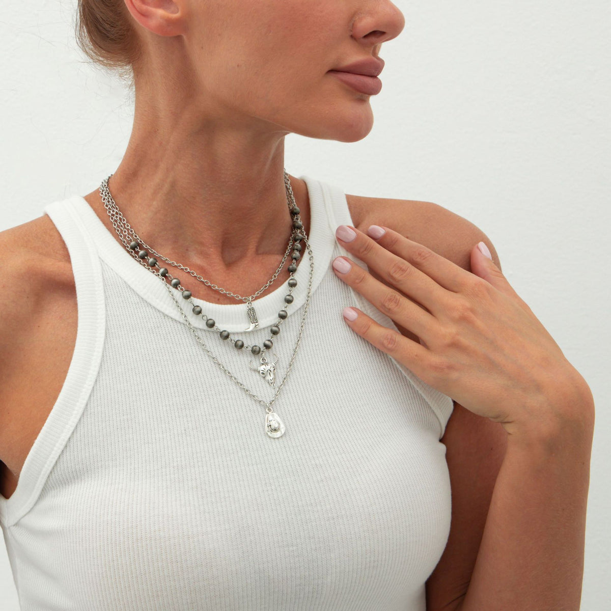 Vintage Bohemian Geometric Brushed Alloy Pendant Necklace Set for Women