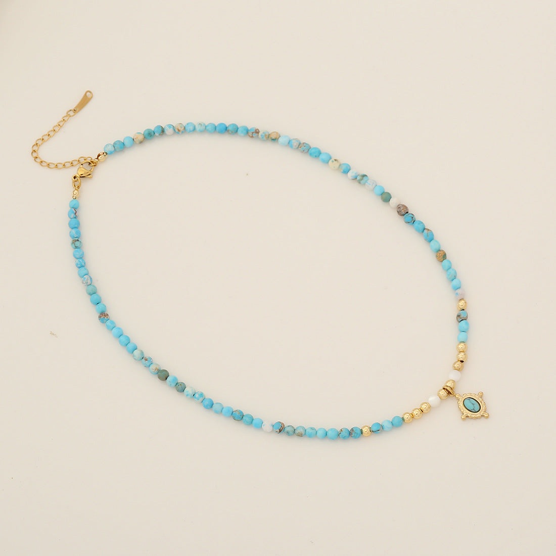 Original Design Geometric Natural Stone Beaded Necklace with Stainless Steel Clavicle Chain for Women