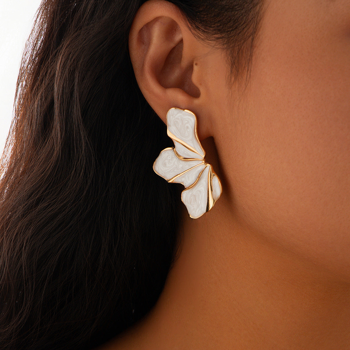 Exaggerated Floral Petal Earrings in Alloy with Enamel Finish for Women