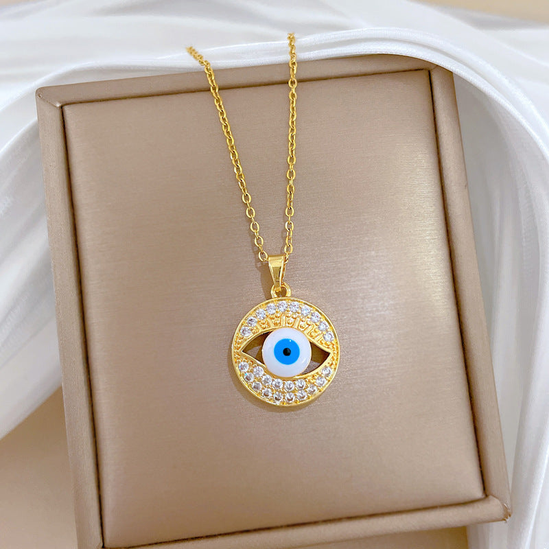 Sweet Luxury Geometric Moon Rhinestone Pendant Titanium Steel Necklace for Unisex