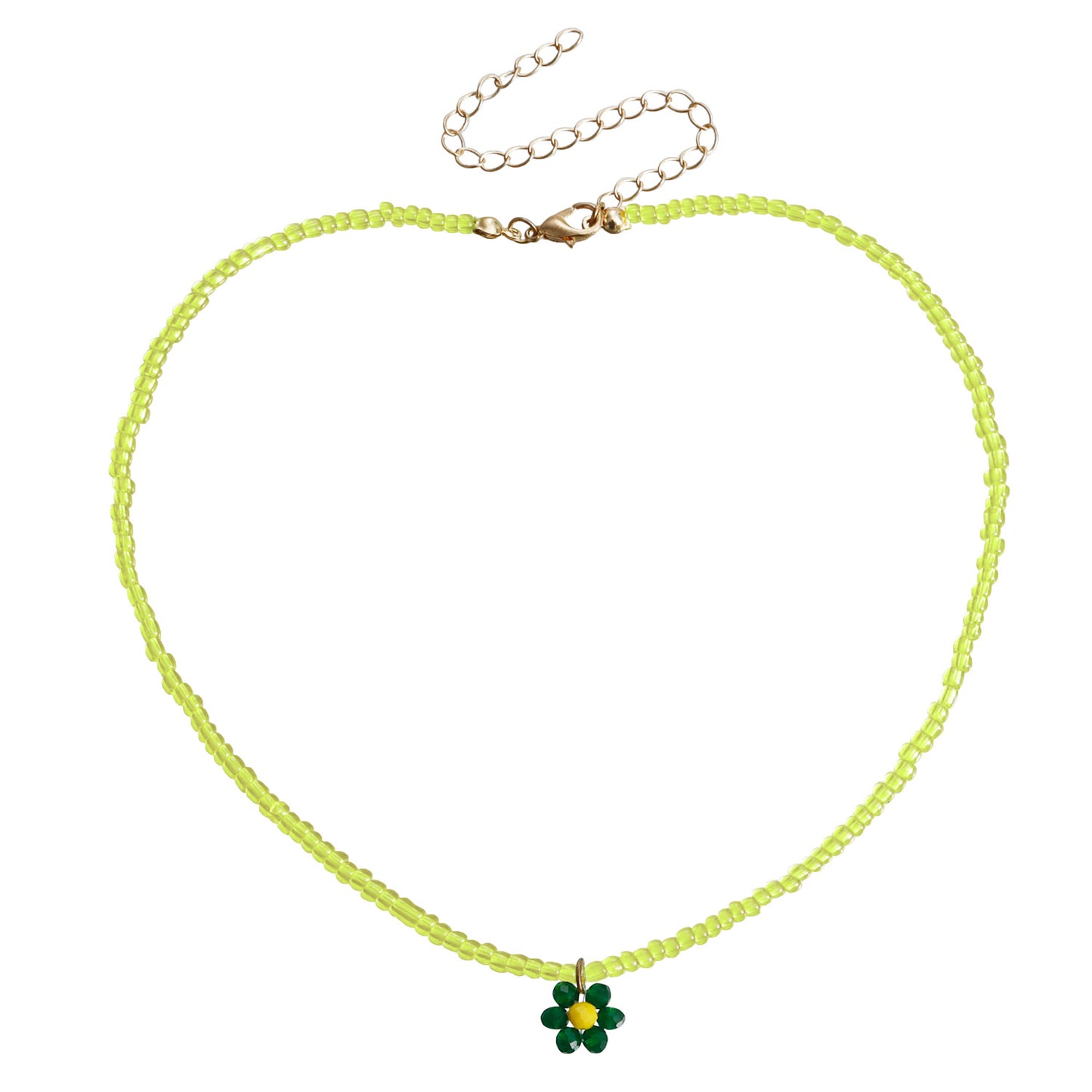 Minimalist Geometric Woven Beaded Necklace with Colorful Transparent Miyu Beads and Heart Pendant for Women