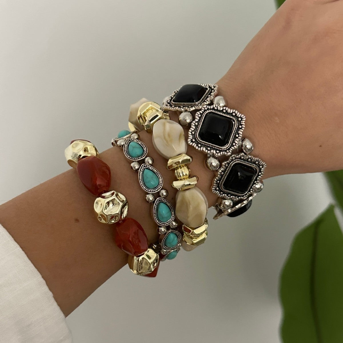 Bohemian Vintage Geometric Turquoise Inlay Plated Alloy Bracelet for Women