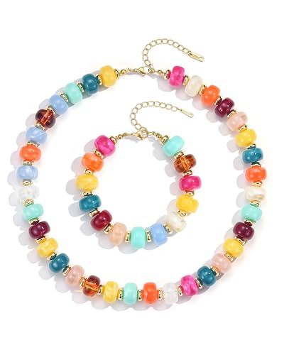 Casual Geometric Crystal Resin Acrylic Beaded Necklace Set for Women