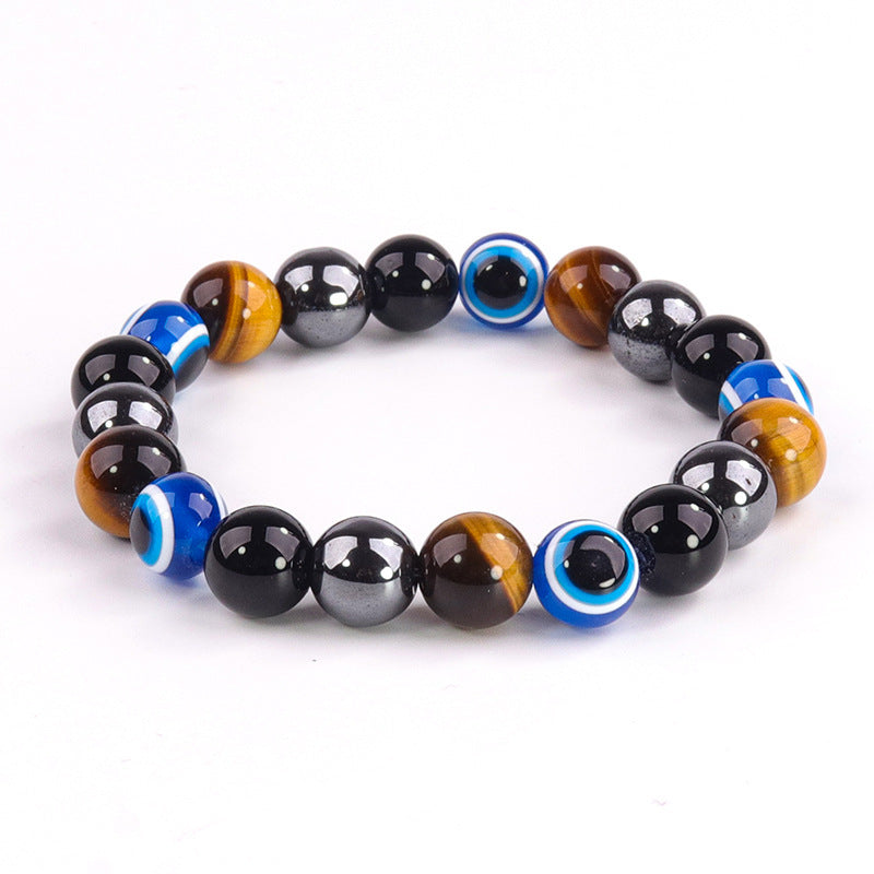 8/10mm Round Obsidian and Tiger Eye Beaded Bracelet Unisex Geometric Handmade Jewelry