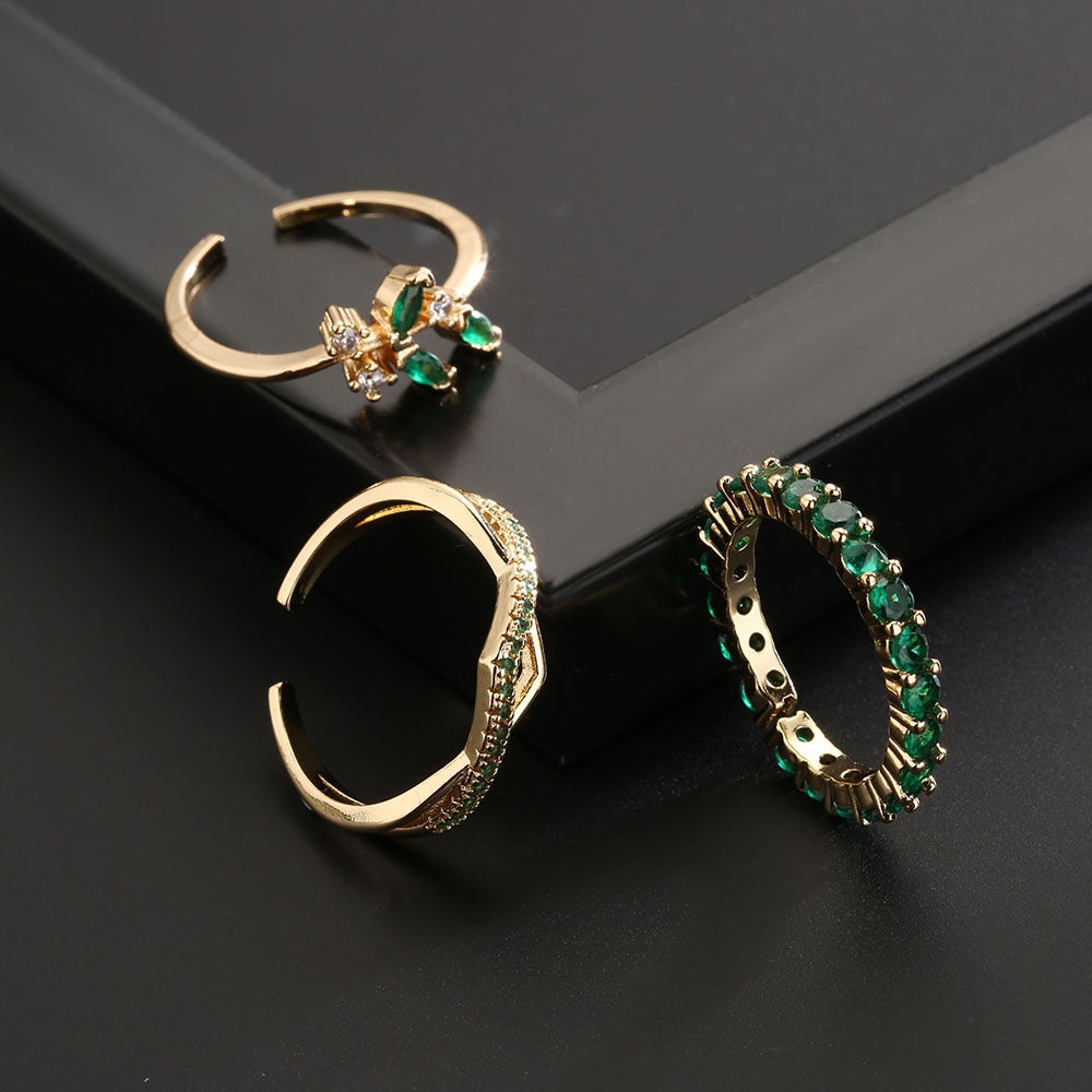 Anello Aperto Geometrico Stile Ins Placcato Oro 18K Rame Micro Pavé Zircone Gioielli Moda Donna