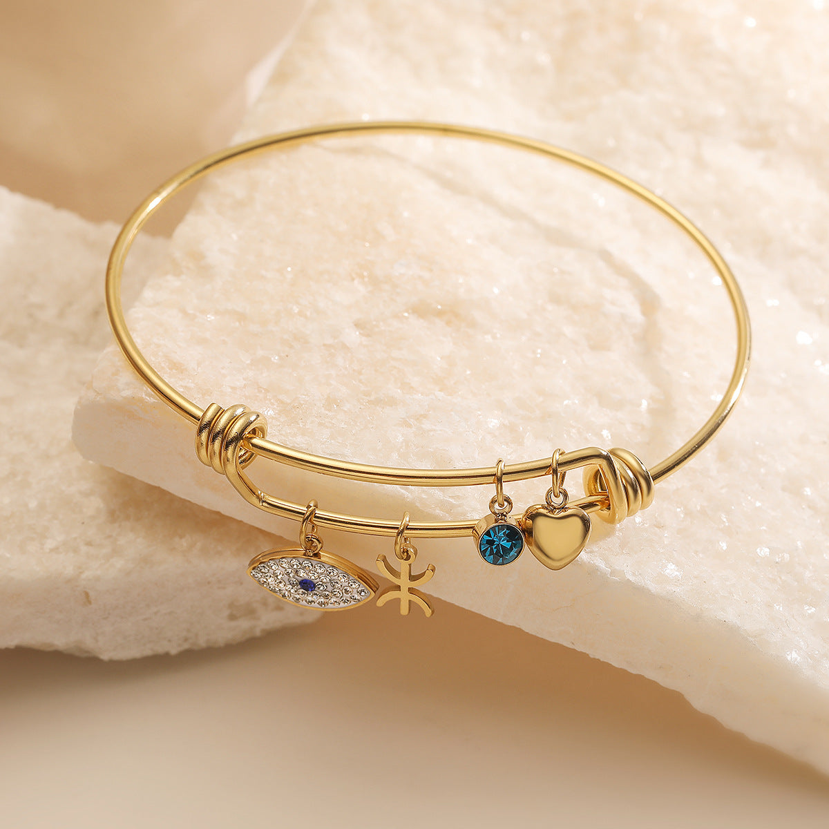 Bracciale con Pendente Occhio di Allah Geometrico Minimalista da Donna in Rame Placcato con Zirconi