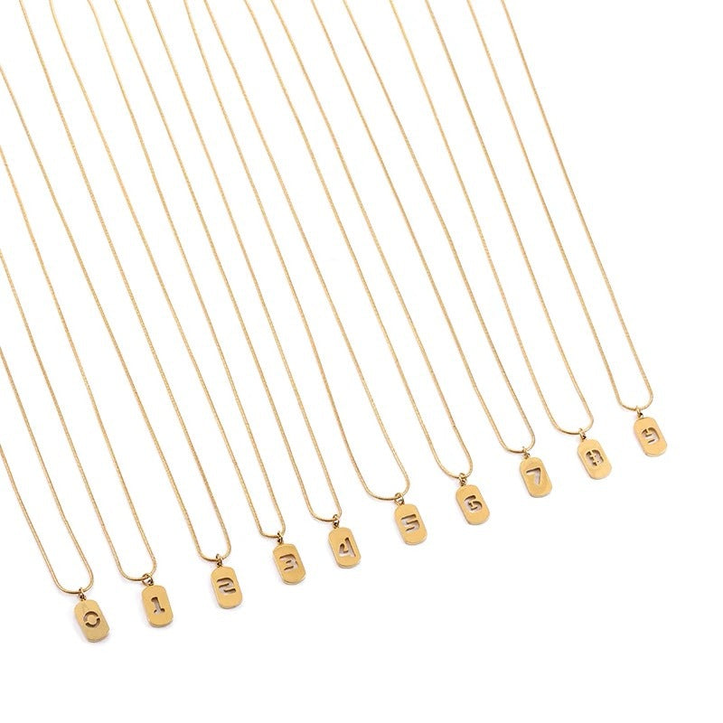 Minimalist Lucky Number Geometric Stainless Steel Pendant Necklace for Women with Plated Finish and Clavicle Chain