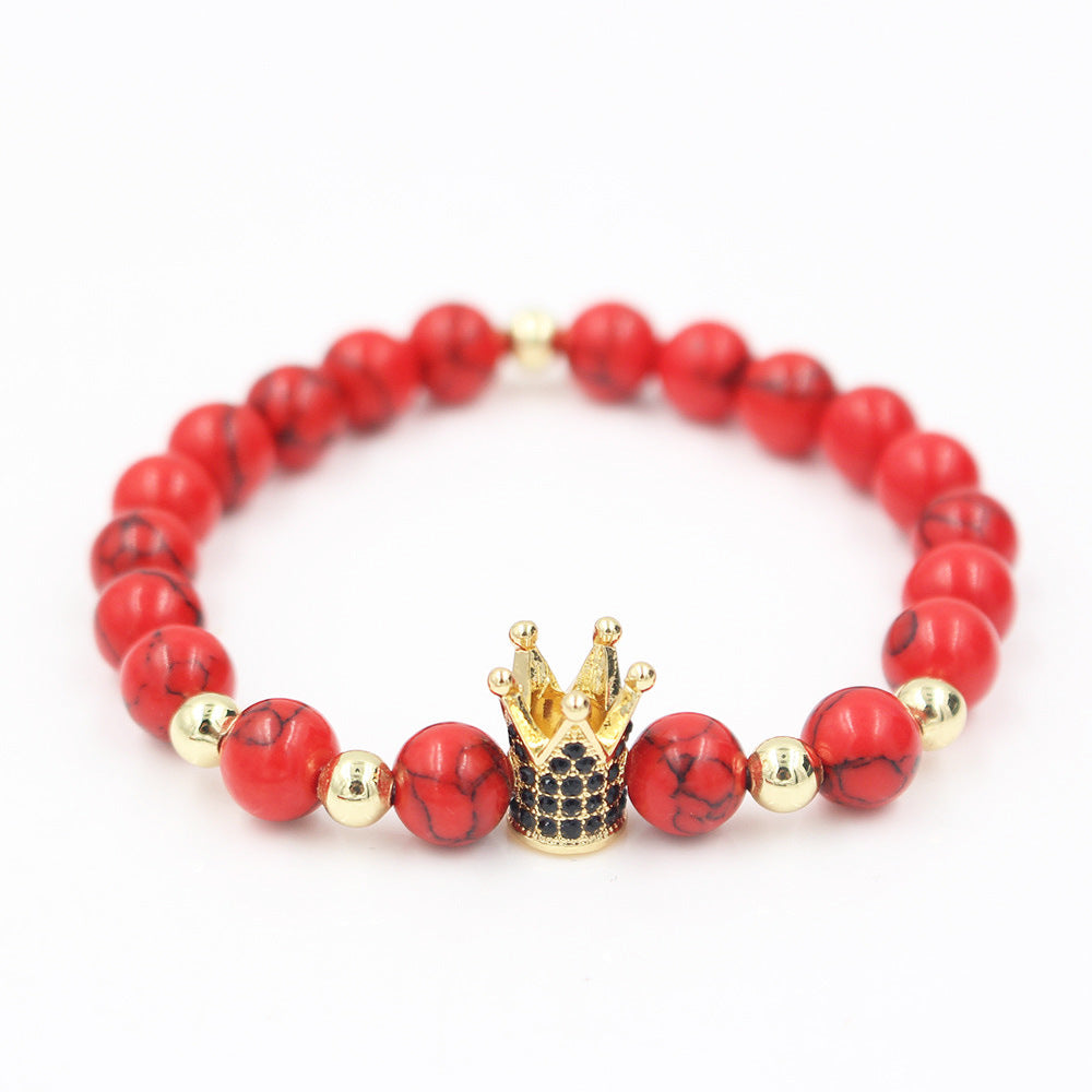 Crown Shape Brass Cubic Zirconia Handmade Beaded Bracelet Unisex