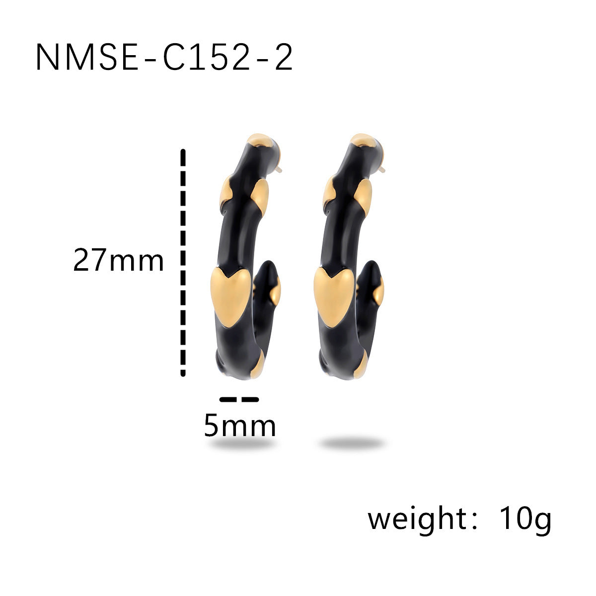 Pendientes Minimalistas de Lujo con Corazón Esmaltado en Forma de C de Acero Inoxidable para Mujer