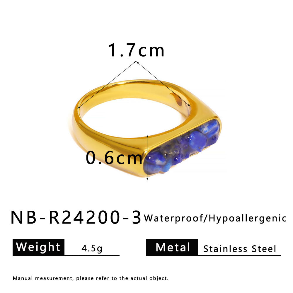 Anello Minimalista in Acciaio al Titanio con Intarsio in Pietra Naturale, Design a U e Geometrico, Finitura Galvanizzata per Uomo e Donna
