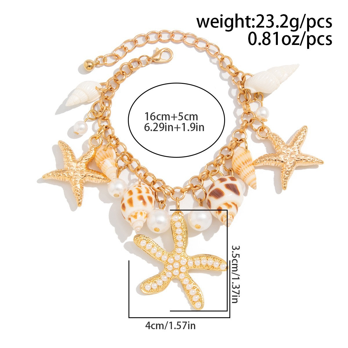 Collana da donna con ciondolo a conchiglia e stella marina in lega geometrica bohémien